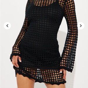 Black Crochet Long Sleeve Dress